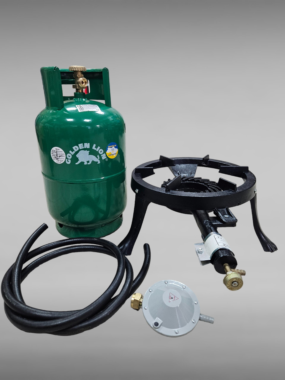 Комплект газовий кемпінговий балон Rudyy 12л Газовий таганок плита MSA GB-23 чавунна (7 квт)
