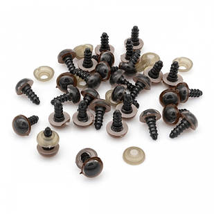 Око з фіксатором і Штифтом, для Іграшок, Круглі, 8 мм, Колір: Коричневий, (5 пар)