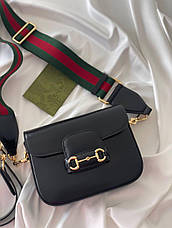 Жіноча чорна шкіряна сумка Gucci Horsebit 1955 GG Supreme груччі гучі плечова сумка, фото 3