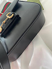 Жіноча чорна шкіряна сумка Gucci Horsebit 1955 GG Supreme груччі гучі плечова сумка, фото 5