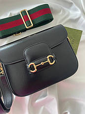Жіноча чорна шкіряна сумка Gucci Horsebit 1955 GG Supreme груччі гучі плечова сумка, фото 6