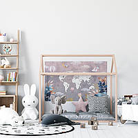 Вінілова інтер'єрна наклейка кольорова декор на стіну "Карта світу українською мовою для дівчаток" з оракалу