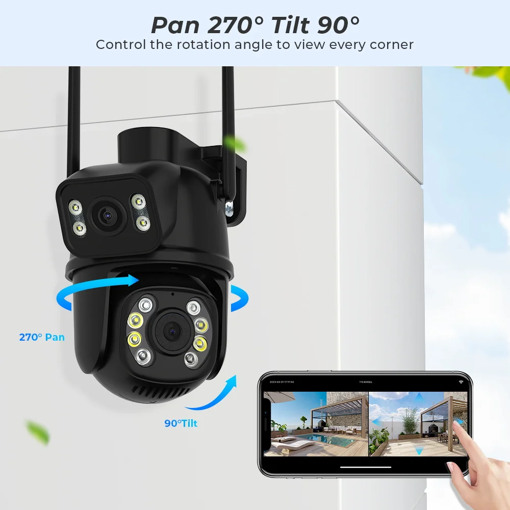 PTZ-DW4 Уличная Двойная IP Wi-Fi камера Наблюдения Видеонаблюдения IP66 черная - фото 3 - id-p2094581937