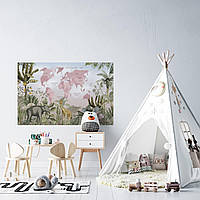 Вінілова інтер'єрна наклейка кольорова декор на стіну "Карта світу українською мовою для дівчаток з тропіками" з оракалу