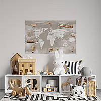 Вінілова інтер'єрна наклейка кольорова декор на стіну "Карта світу українською мовою з повітряним транспортом" з оракалу
