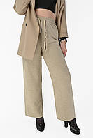 Женские трикотажные прямые брюки Kenalin Штаны палаццо в рубчик Бежевый цвет 2XL-3XL