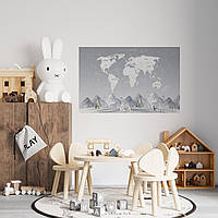 Вінілова інтер'єрна наклейка кольорова декор на стіну "Карта світу українською мовою у сірих відтінках" з оракалу