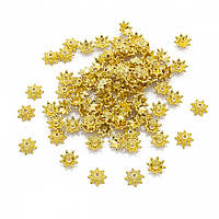 Шапочки для Бусин ССВ-Пластик, Цветок, 8 лепестков, Цвет: Золото, Размер: 8.5х3.5мм, Отверстие 1.4мм