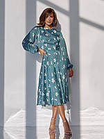 Оливковое шифоновое платье с цветочным принтом, размер S