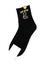 Черные носки с сердечками и мишками, размер 37-42
