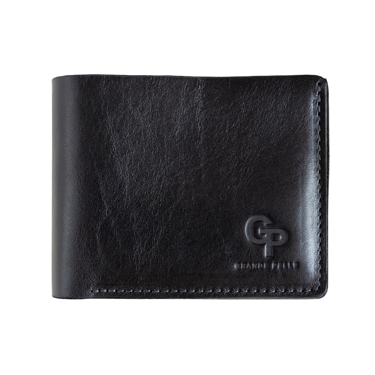 Шкіряний чоловічий гаманець чорного кольору з натуральної шкіри з віконцем для паспорта та монетницею