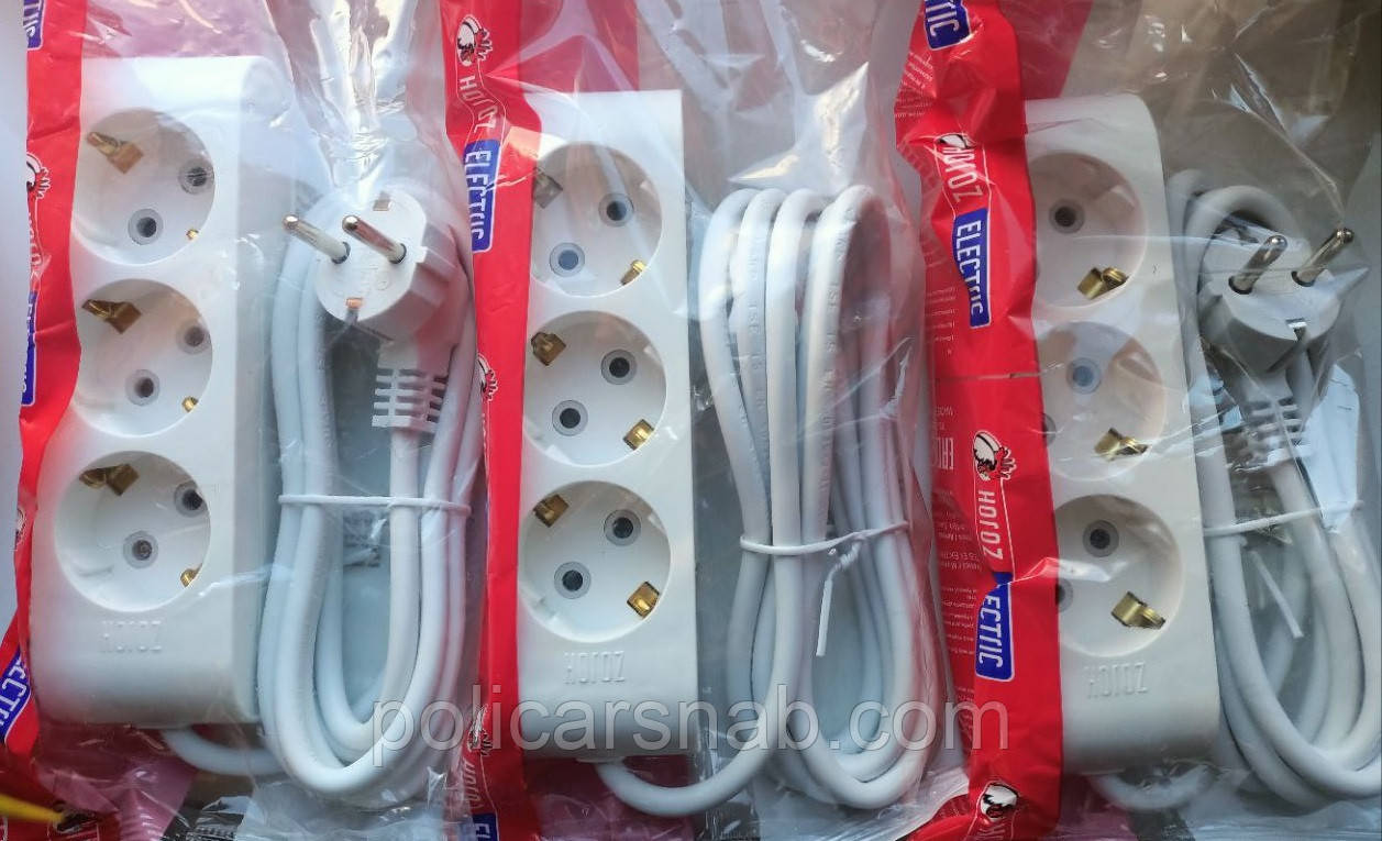 Подовжувач мережевий побутовий 3 гнізда 2 метри із заземленням ДЕКО Horoz Electric Туреччина корпус білий пластик