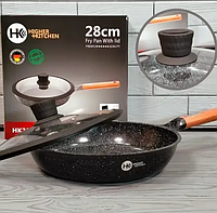 Сковородка Higher kitchen с крышкой 28см гранитное покрытие для всех видов плит для дома со стеклянной крышкой