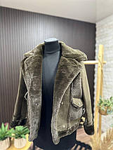 Стильна жіноча дублянка на хутрі, тканина "Еко-замш" 42 розмір, фото 2