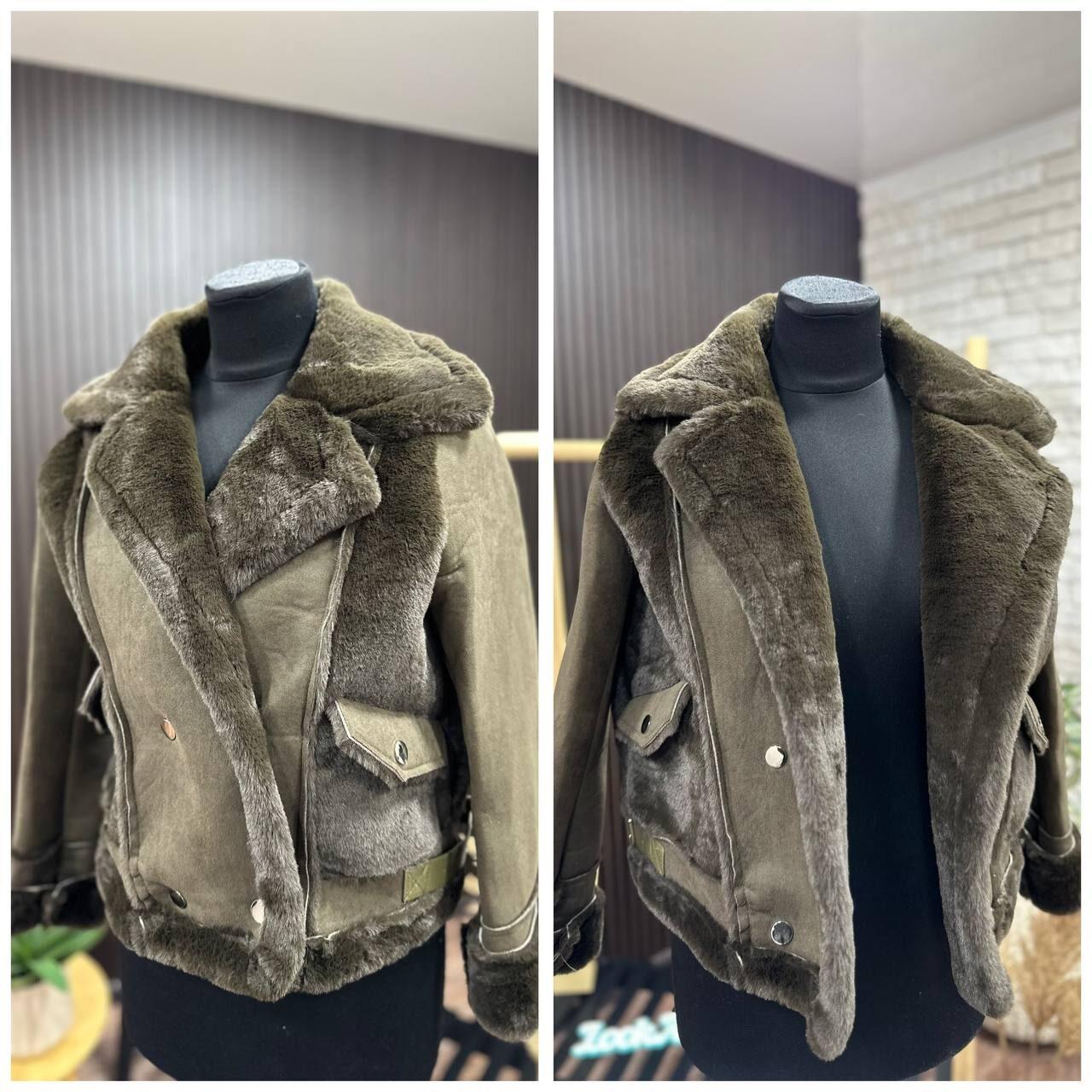 Стильна жіноча дублянка на хутрі, тканина "Еко-замш" 42 розмір