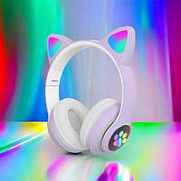 Блютуз навушники з вушками CAT STN-28 фіолетові, Навушники дитячі з вушками, Дитячі IS-255 стерео навушники