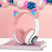 Дитячі навушники з вушками CAT STN-28 рожеві | Бездротові навушники зі вушками, AW-970 що світяться.