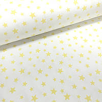 ВІДРЕЗ (1,3*2,4 м) Бавовняна тканина (ТУРЦІЯ шир. 2,4 м) зірки жовті великі та маленькі на білому (R-FR-0058)