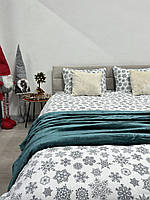 Комплект постільної білизни 2- спальний Сімейний фланель Ecotton Снiжинка на бiлому