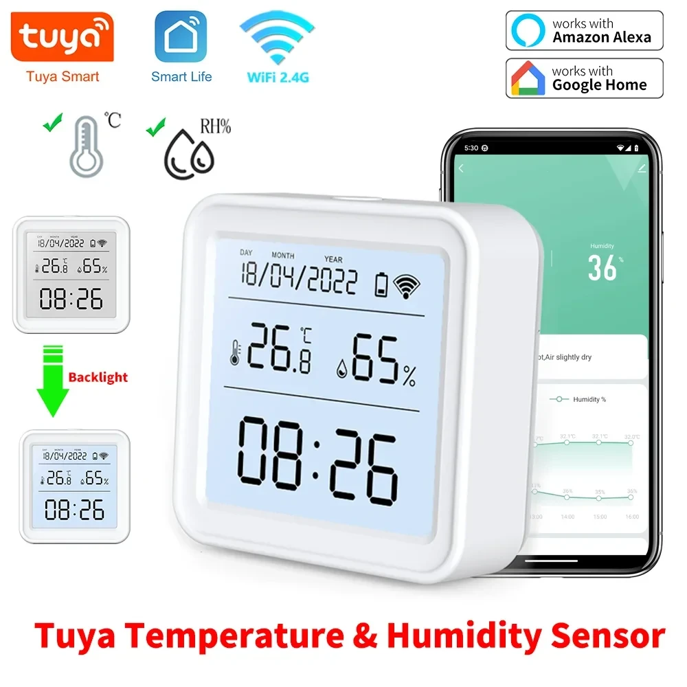 WI-FI Датчик температури та вологості Tuya TH08 з дисплеєм