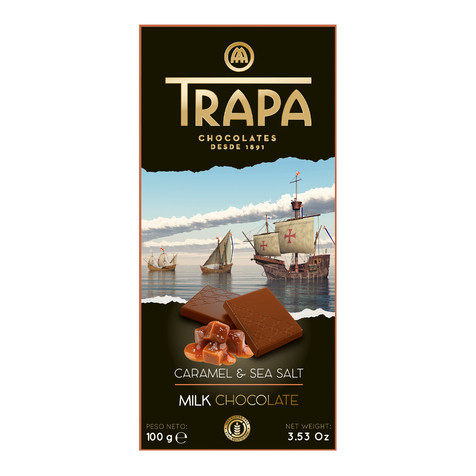 Шоколад Trapa Milk Chocolate Caramel&Sea salt молочний з карамеллю та сіллю, 100 г, 15 уп/ящ
