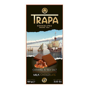 Шоколад Trapa Milk Chocolate Caramel&Sea salt молочний з карамеллю та сіллю, 100 г, 15 уп/ящ