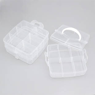 Контейнер для Бісера та Бусин, Пластик, 18 відсіків, Безбарвний, Прямокутний, Розмір: 15.5x16x13см, Відсік