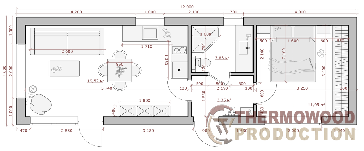 Каркасно-щитовой модульный дом 12х4х3.5м - фото 7 - id-p2094623668