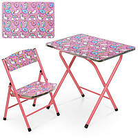 Дитячий складний столик та стілець Bambi M 19-UNI (Єдинороги) Рожевий
