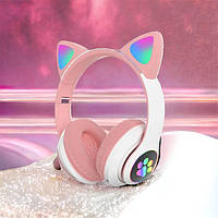 Дитячі навушники котик CAT STN-28 рожеві, Bluetooth навушники з WL-182 котячими вушками
