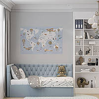 Вінілова інтер'єрна наклейка кольорова декор на стіну "Карта світу українською мовою з повітряними кулями" з оракалу