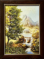 Картина пейзаж из янтаря " Горная река " 30*40 см