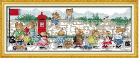 Набір для вишивання за нанесеною на канву схемою "The mice waiting for the bus ". AIDA 14CT printed 59*26 см