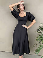 Красиве модне вечірнє плаття з пишними рукавами та юбкою, чорне