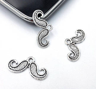 Підвіски на браслет "Вуса" / упаковка - 10 шт / 20*10 мм / Срібний
