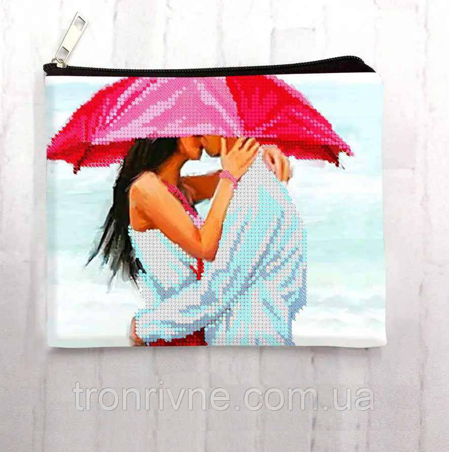 Заготовка для вишивки косметички Пара під парасолею 21х17 см. Чорний. Тканинна, фото 1