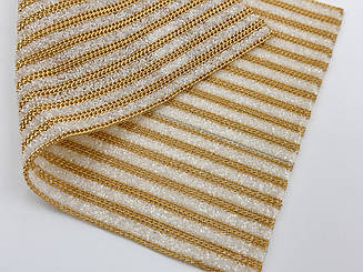 Стразова тканина кольору "золоті смужки в кришталі" 24х40см смугами шириною 2 см на силіконовій основі