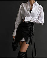 Женский стильный красивый трендовый нарядный классический костюм рубашка и юбка (черно-белый)