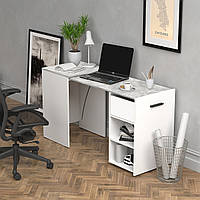 Стол-трансформер Hobana белый и бетон с ящиком. Столы смарт раскладные. Компьютерный письменный для дома