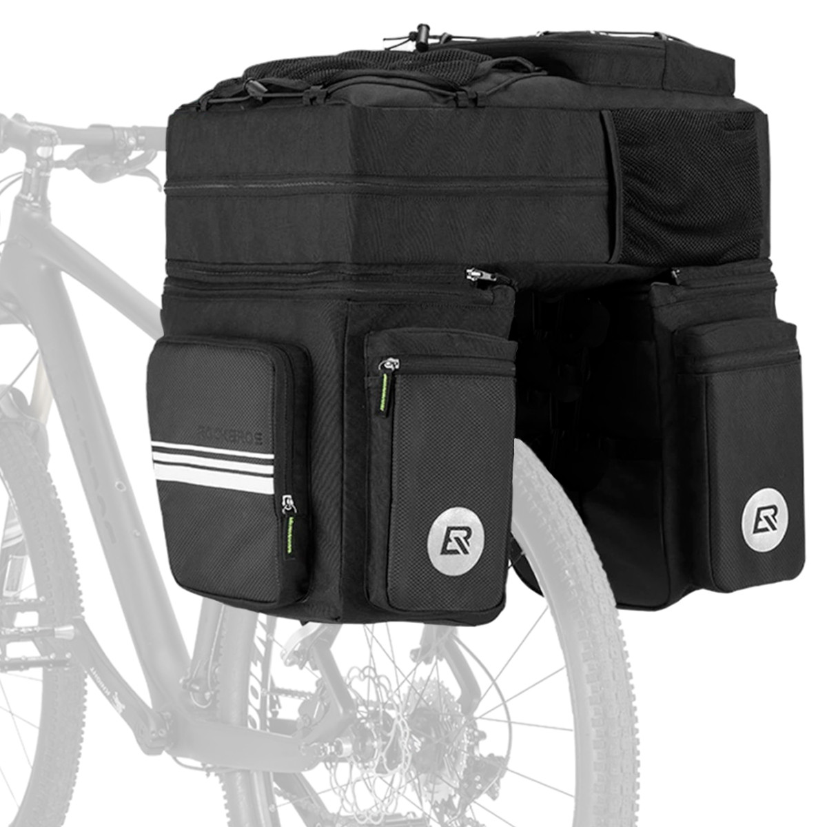 Комплект велосипедних сумок на багажник світловідбиваючі  ROCKBROS A8-BK 48л Чорний