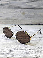 Солнцезащитные очки ромб, коричневые, женские в золотистой металлической оправе (без бренда)