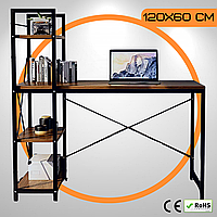 Комп'ютерний Стіл Лофт 120 x 60 см Bonro BN-003 Loft Офісний Письмовий Стіл з Боковими Полицями Темно - Коричневий