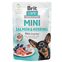 Влажный корм для собак Brit Care Mini филе лосося и сельди в соусе 85 г