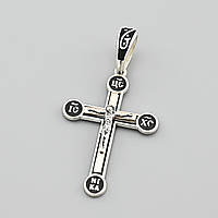 Серебряный крестик с золотом Иисус Христос Спаси и Cохрани БС1202 размер 47х25 мм вставка черная эмаль вес 4.4
