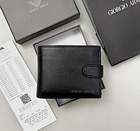 Кожаный мужской кошелек Giorgio Armani черное портмоне из натуральной кожи в подарочной упаковке