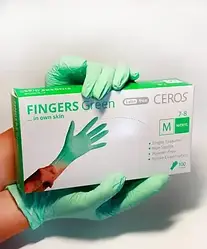 Рукавички нітрилові CEROS Fingers Green М 100 шт
