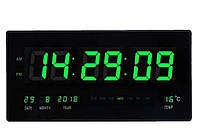 Настенные электронные LED часы с датой, будильником и температурой Digital Clock 4622 Черные с зеленым