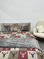 Комплект постільної білизни Сімейний 2- спальний фланель Ecotton Оленi на червоному