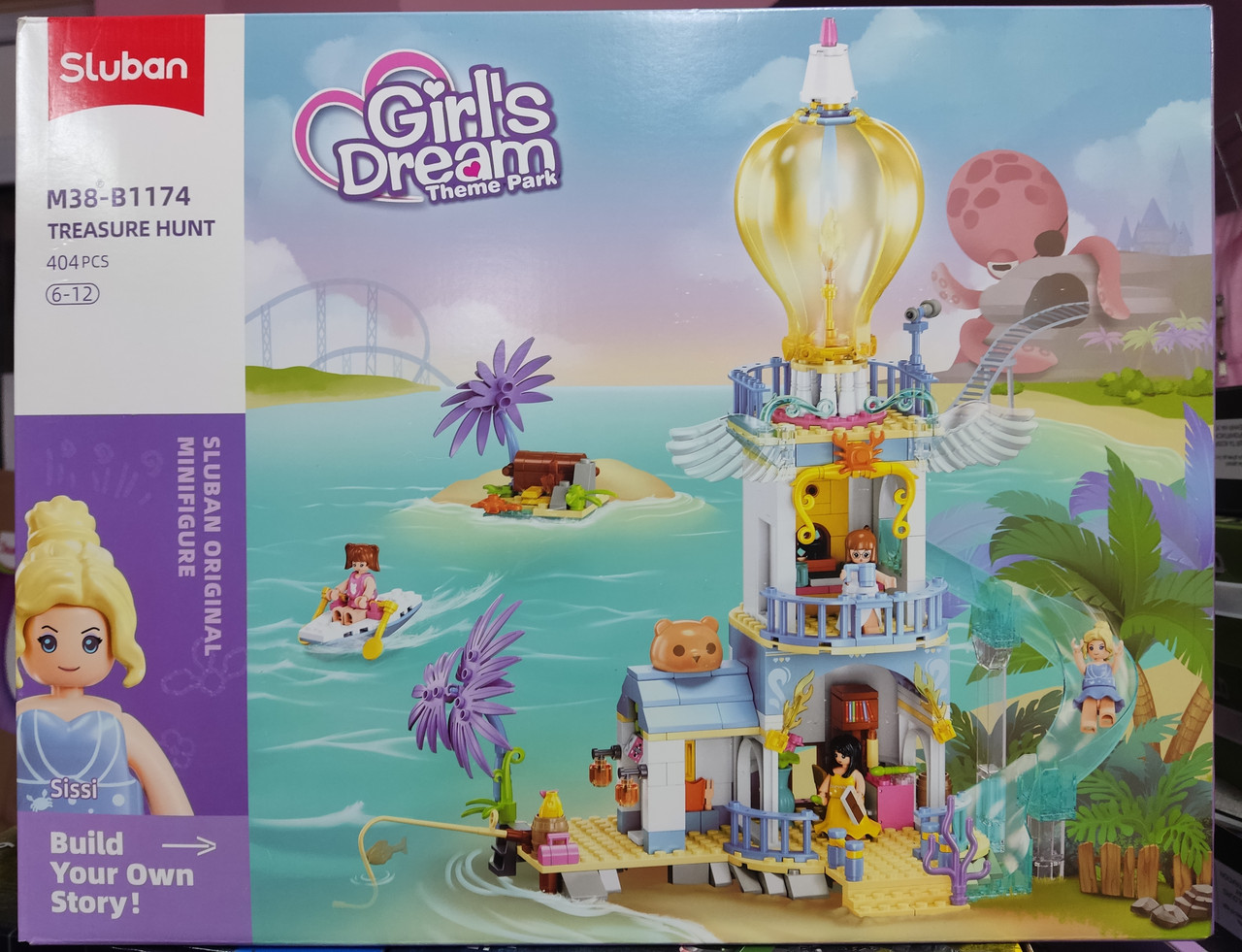 Конструктор SLUBAN M38-B1174 Girls Dream рожева серія замок із гіркою острів фігурки 404 деталі