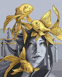 Картина за номерами Золоті рибки (золоті фарби) (JX1106) 40 х 50 см (Без коробки)